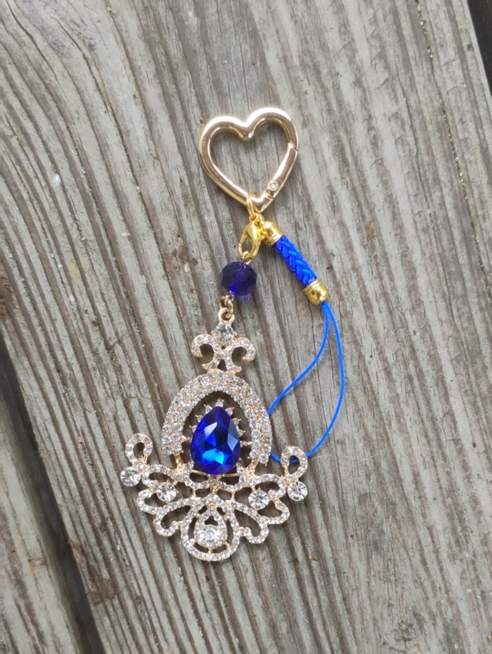 Handmade dark blue art deco bag charm keychain